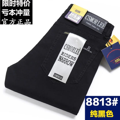 Csmor Lee Men's Jean Autumn Winter Loose-fit Straight-leg Trendy Pants Casual Denim Trousers Men Classic Stretch Jeans Fashion
