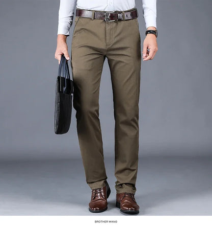 2024 neue 98% Baumwolle Casual Hosen Männer Kleidung der Klassischen Gerade Lose Hohe Taille Elastische Hose Männliche Marke Kleidung.