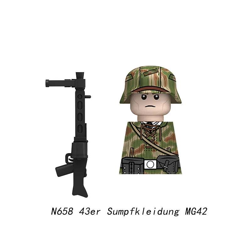 Military WWII Figure Building Blocks Accessories MP40 Rocket Launcher MG42 Officer Army Camouflage Soldier Pzf 98K Toy Gift N029.