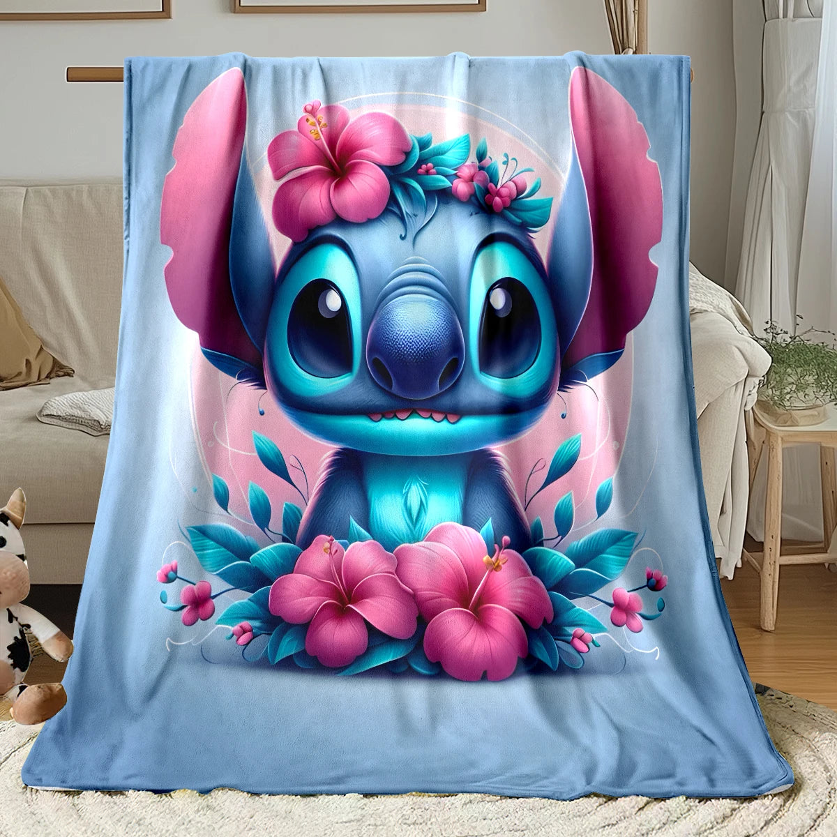 Lilo & Stitch, Stitch Printed Sofa Soft Warm Flannel Throw Blanket.Office,Camping,Picnic,Outdoors,Nap Cape,Bedroom Blankets..