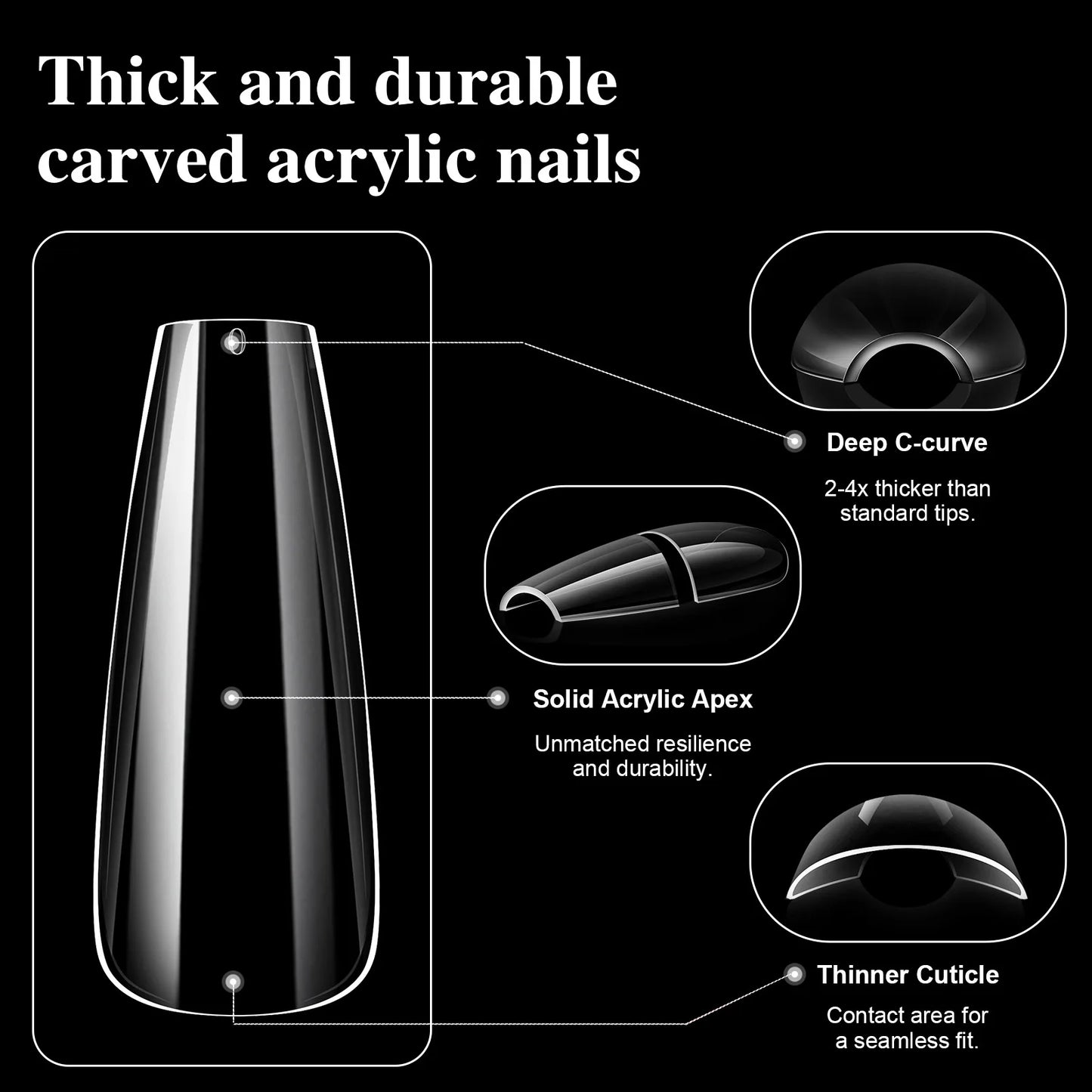 16 Sizes Curved Arch Full Cover False Nail Tips Soft Gel Press on French Almond Capsules Coffin Artificial Fake Nails Extension.