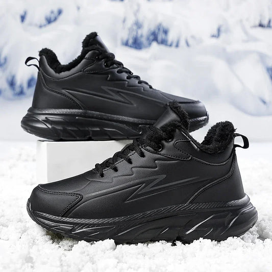 Black Leather Shoes for Men Height Increasing Winter Fashion Sneakers Plus Fur Warm Outdoor Cotton Casual Shoes Men Shoe Size 48.