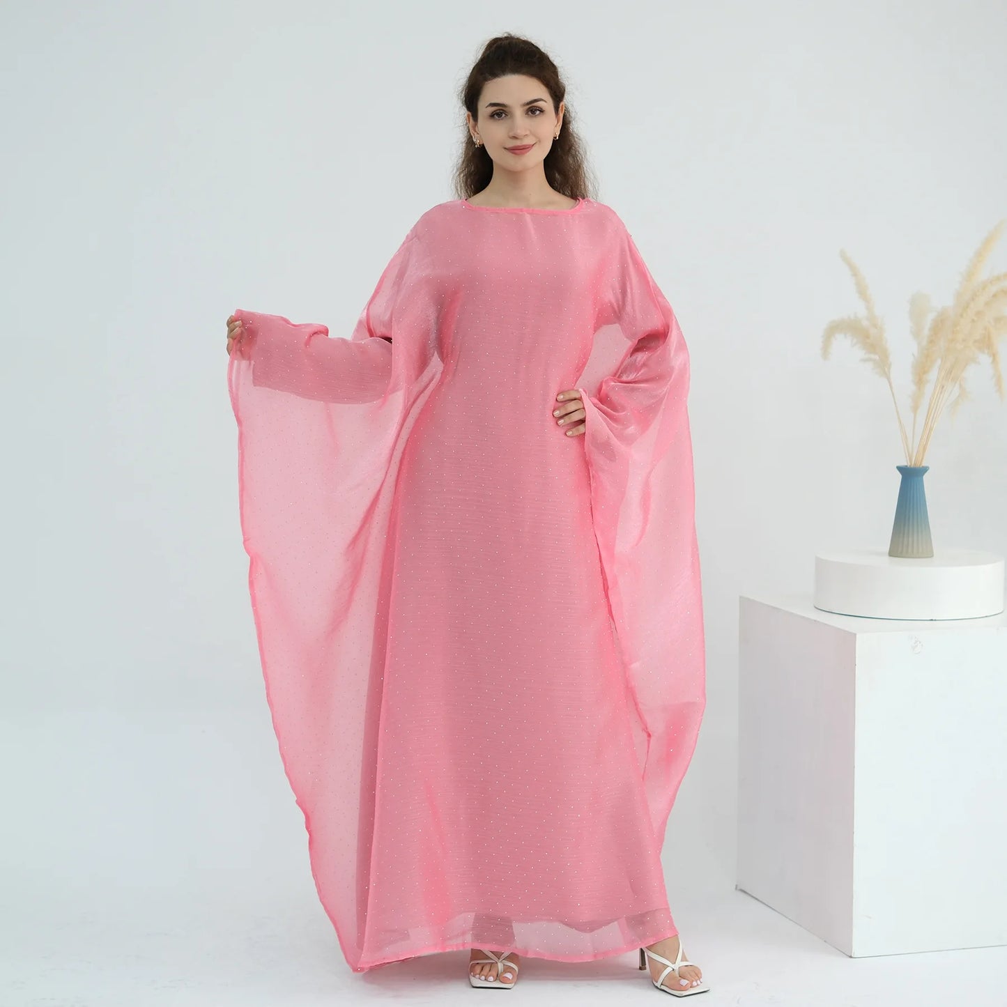 Eid 2 Piece Muslim Woman Set Diamonds Butterfly Abaya with Matching Inner Dress Dubai Luxury Kebaya Caftan Marocain Islam Outfit