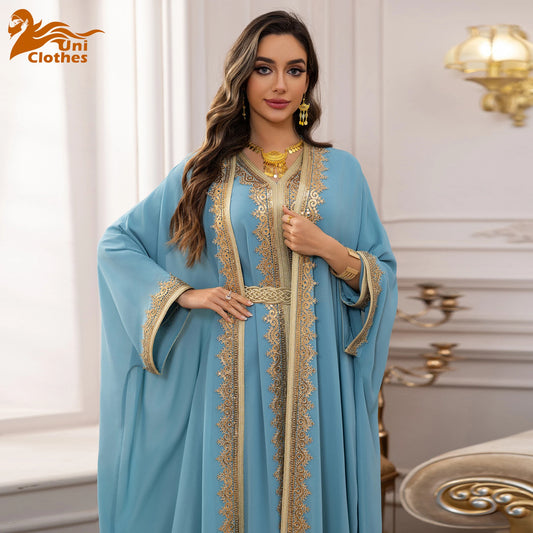 Uni Ramadan Sequins Dubai Abayas Arab Tunics Batwing Sleeve Dresses For Women Gala Two pieces Moroccan Elegant Kebaya.