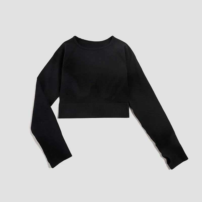 Women's Shirt Seamless Crop Top Fitness Shirts Long Sleeve Sports Top Woman Yoga Tops Activewear With Thumb Hole Sportswear