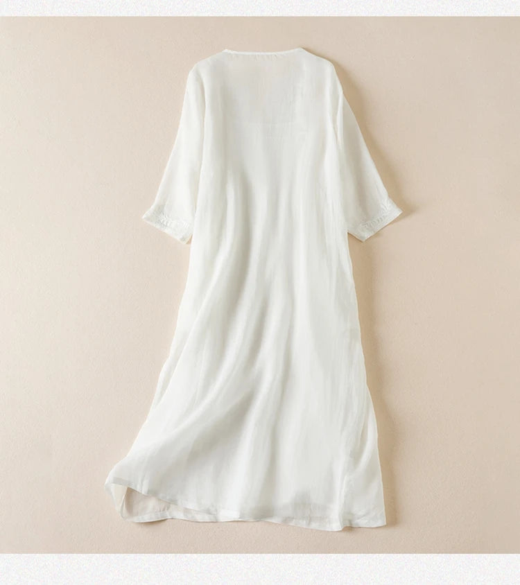 Vintage bedruckte Frauen kleider neue französische lose V-Ausschnitt Kleidung Kurzarm Sommer A-Linie Stickerei Empire Kleid.