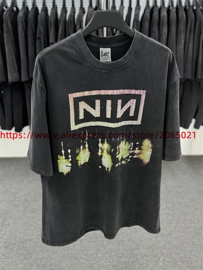 SAINT Vintage NIN Nine-inch Nail T-Shirts Best Quality Vintage Washed T Shirt Tee Tops.