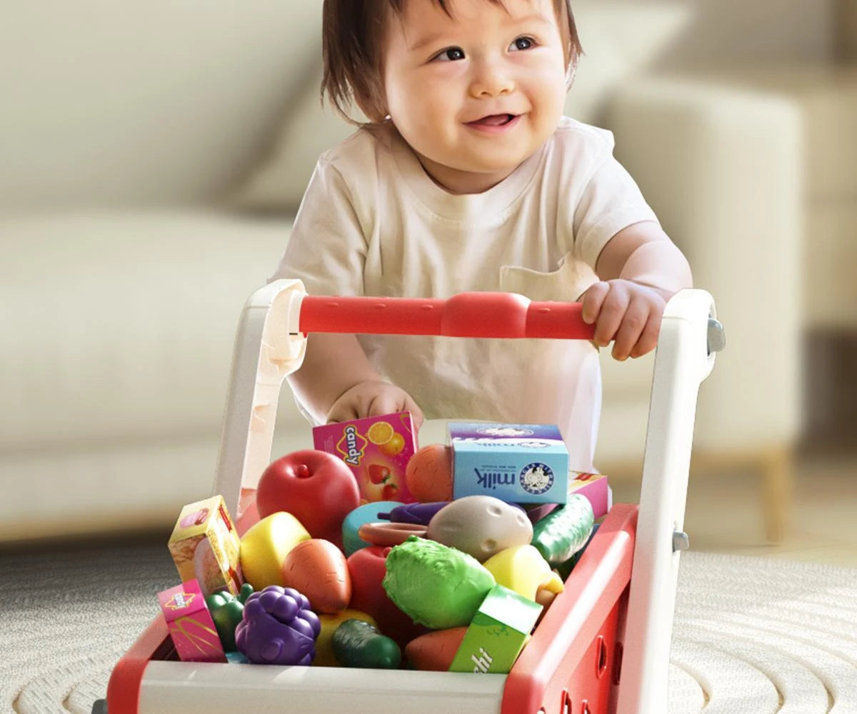 Shopping cart toy baby small trolley children play house fruit cut music kitchen supermarket men and girls Early Education toys.