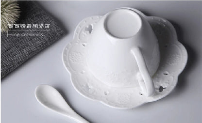 200ML. white embossed porcelain tazas cafe cup and saucer, ceramic cappuccino cup, vintage latte cup, turkish tea cups, tazze.