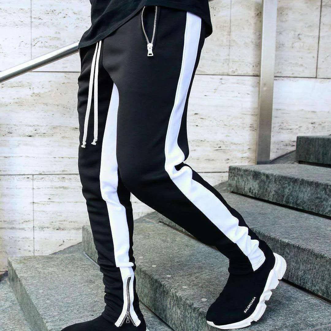 2024 New Sports Casual Pants Low Feet Zip Pocket Cotton Summer Pants Casual Men's Sports Pants Running Pants Splice Stripe Gym.