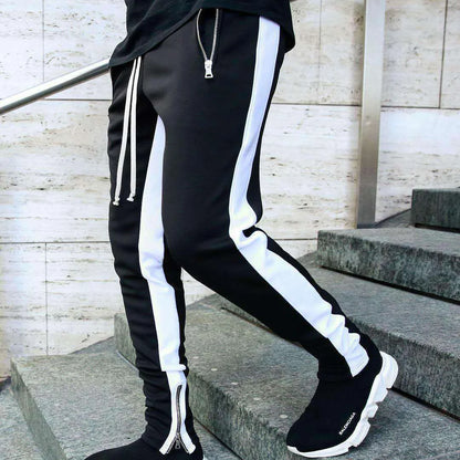 2024 New Sports Casual Pants Low Feet Zip Pocket Cotton Summer Pants Casual Men's Sports Pants Running Pants Splice Stripe Gym.