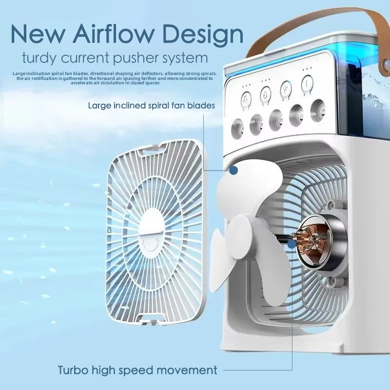 Portable Mini Fan 3 in 1 Cooler Home House LED USB Desk Bedroom Indoor Air Conditioner Humidifier Fans Summer Cool Living Room.