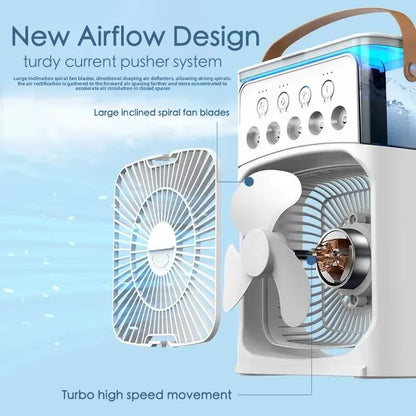 Portable Mini Fan 3 in 1 Cooler Home House LED USB Desk Bedroom Indoor Air Conditioner Humidifier Fans Summer Cool Living Room.