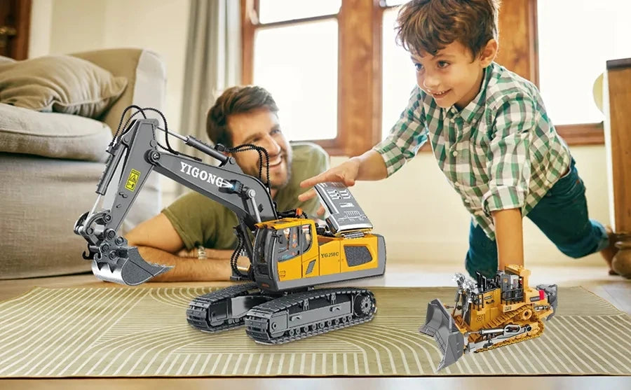 4WD Remote Control Excavator Toy Radio Controlled RC Dump Truck Vehicle Crawler Bulldozer Construction Car Gifts for Kids Boys.