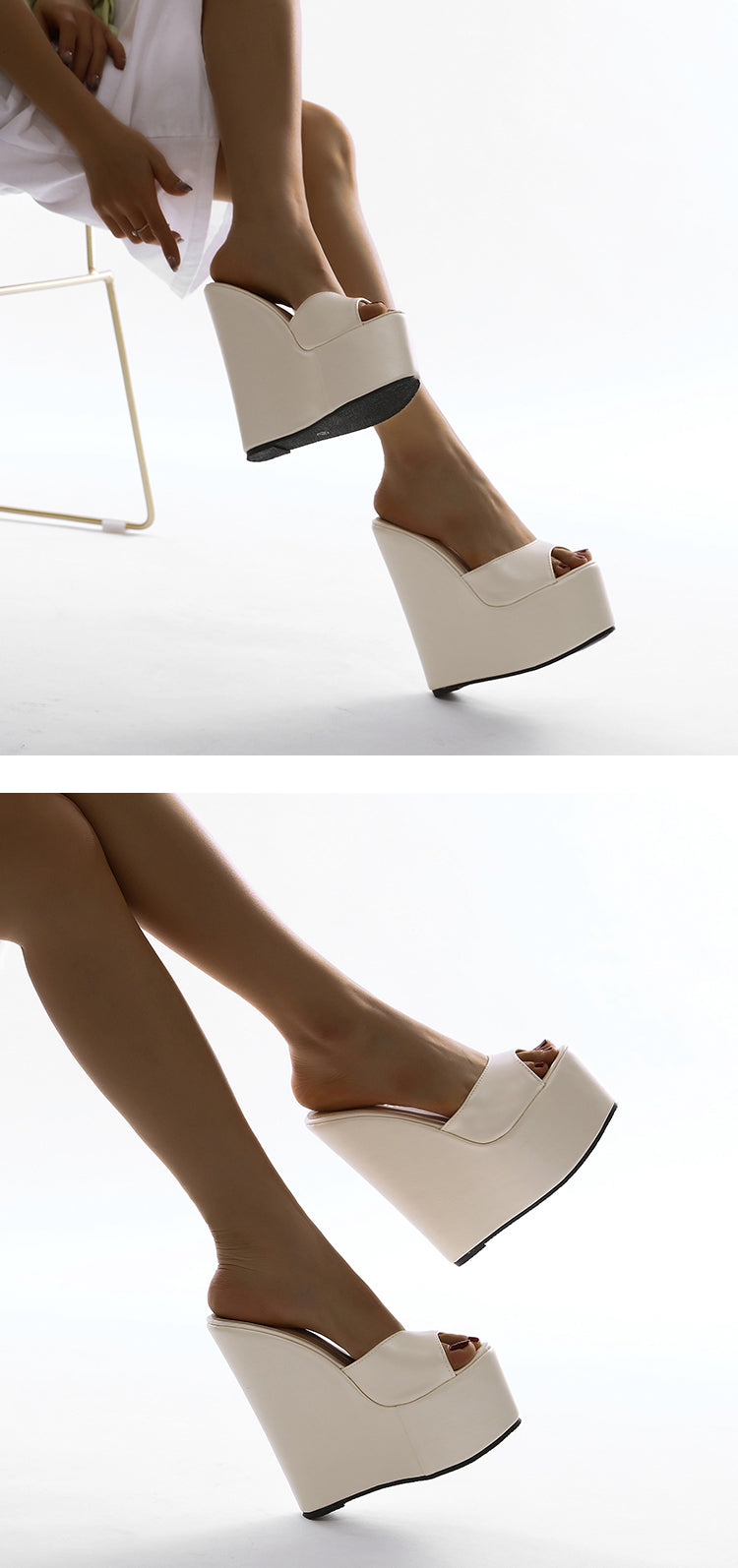 Aneikeh 2025 Fashion Peep Toe Wedges Heel Outside Women Slippers Concise PU Platform Slip On Summer Beach Mules Apricot 35-42.