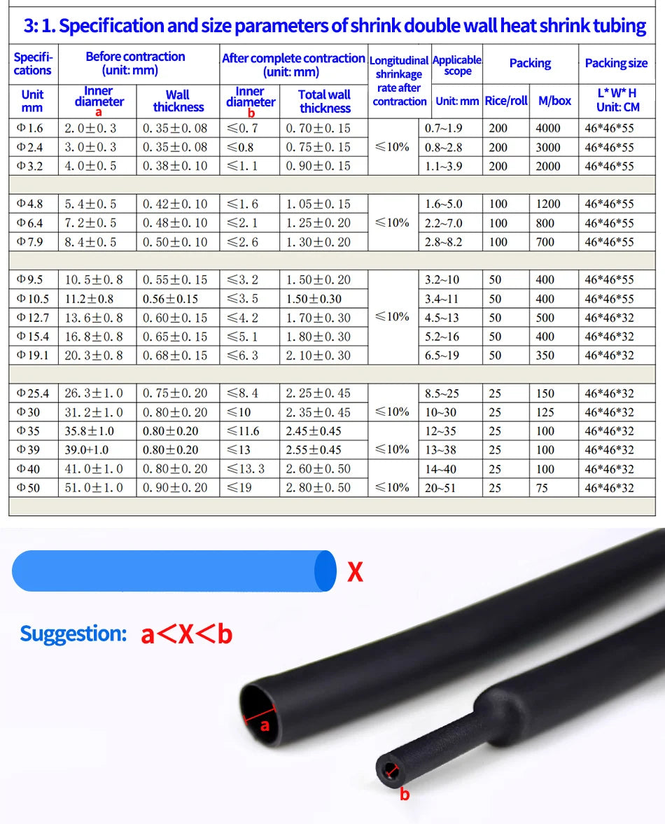 100 Meters/10M Diameter 2.4~25.4mm 3:1 Ratio Adhesive Lined Heat Shrink Tubing Waterproof Wire Wrap Insulated Lined Cable Sleeve.
