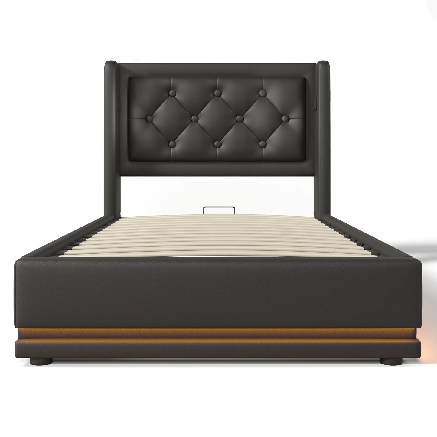 KOMHTOM PU-Material Hydraulisches Stauraumbett, mit USB Typ-C Ladefunktion, 3-seitige LED-Funktion, ohne Matratze