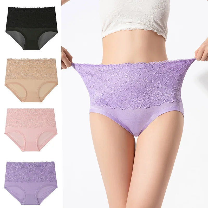 3pcs Women's Panties High Waist Underwear Large Size Fashion Girls Briefs Cow Milk Silk Breathable Lace Panty Female Lingerie.