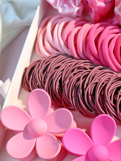 Fashionable Pink Hair Accessories Set for Women, Seamless Ponytail Holders Variety Hair Scrunchies For Women Lady 2024.