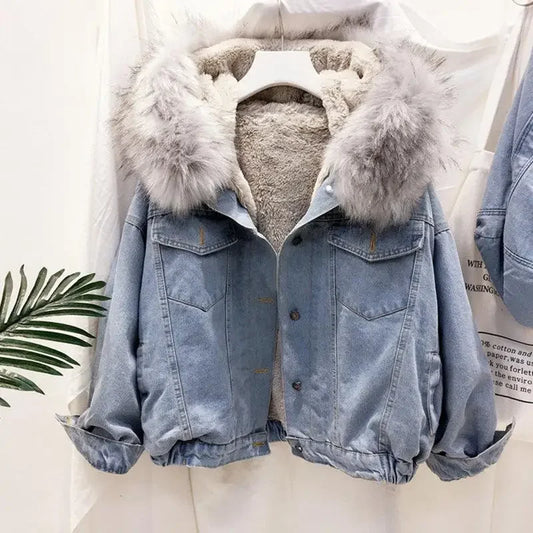 Mit kapuze Denim Mäntel Taschen Einreiher Jacke 2024 Herbst Winter Oberbekleidung Dicke Warme Bequeme Frauen Casual Mantel.