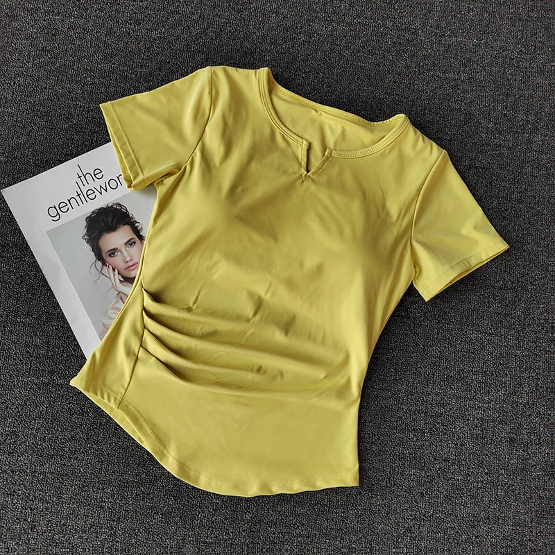 Women's  Sports Shirts Yoga Short-sleeved T-shirt Padded Tight Training T-Shirt Breathable Quick-dry Running T-Shirt Fitness Top.