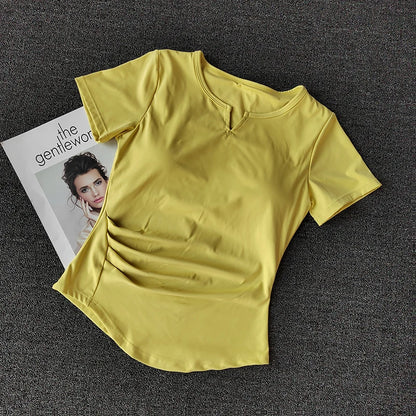 Women's  Sports Shirts Yoga Short-sleeved T-shirt Padded Tight Training T-Shirt Breathable Quick-dry Running T-Shirt Fitness Top.