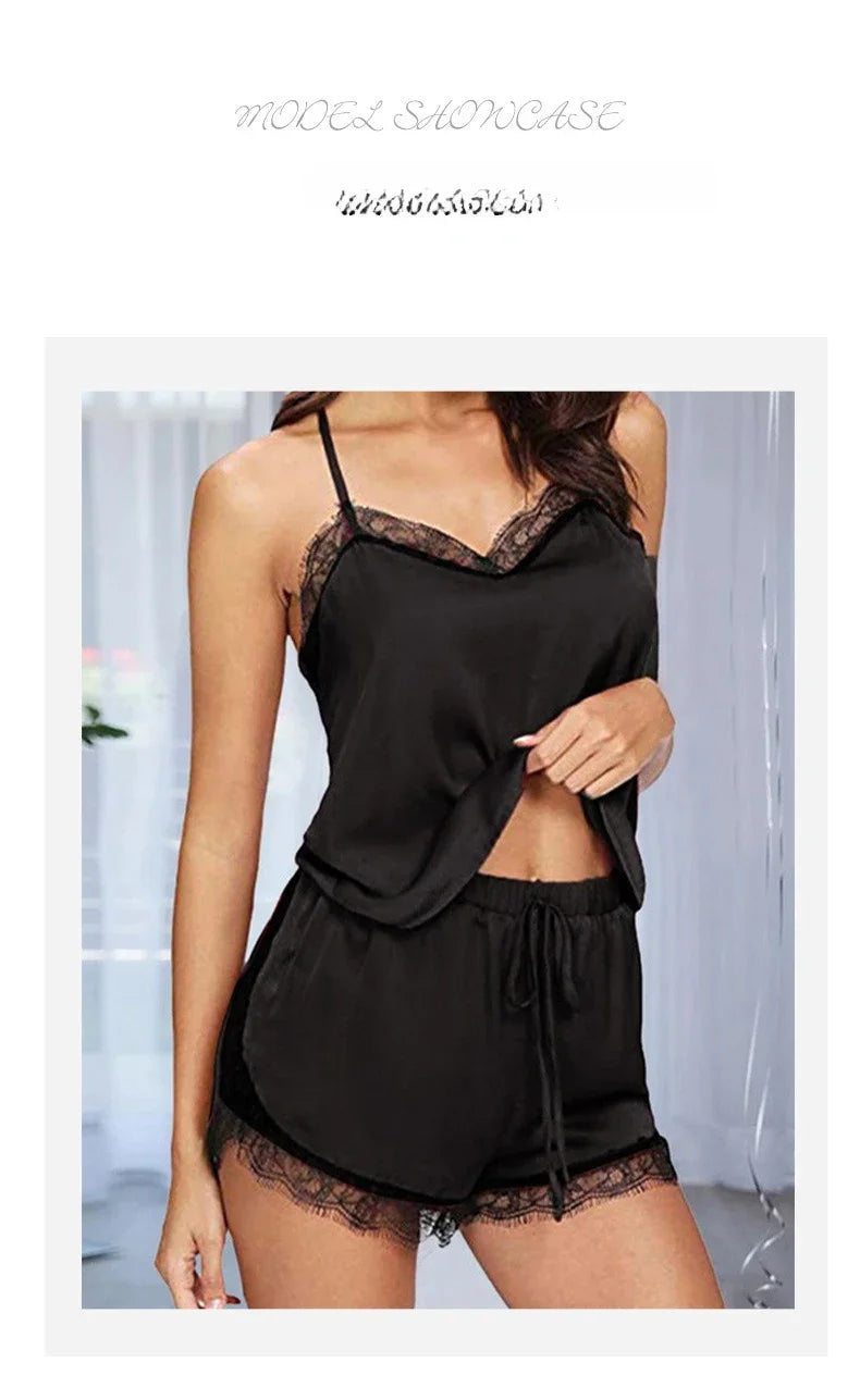 Damen-Nachtwäsche, Übergröße, Spitze, zweiteiliger Anzug, Mädchen, Hosenträger, Tops und Hosen, einfarbig, weich, modisch, Shorts, Pyjama, Homewear.