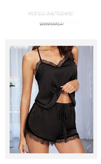 Damen-Nachtwäsche, Übergröße, Spitze, zweiteiliger Anzug, Mädchen, Hosenträger, Tops und Hosen, einfarbig, weich, modisch, Shorts, Pyjama, Homewear.