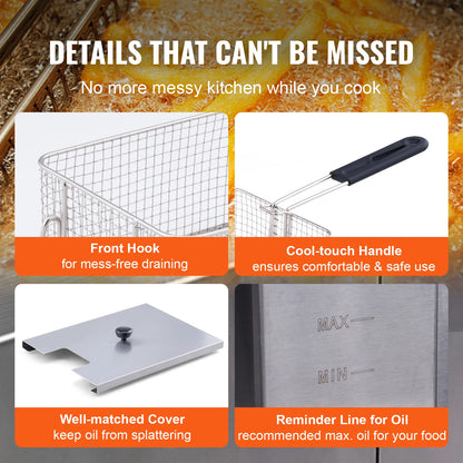 SucceBuy Commercial Electric Deep Fryer w/Dual Tanks 12L 3000W  Stainless Steel Countertop Fryer for Fried Chicken French Fries.