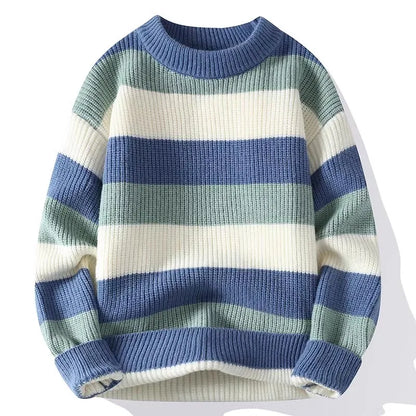 Men's Striped Sweater O-Neck Casual Knit Pullovers Fashion Long Sleeve Knitted Sweater Men Autumn Winter Warm Y2K Knitwear Tops.