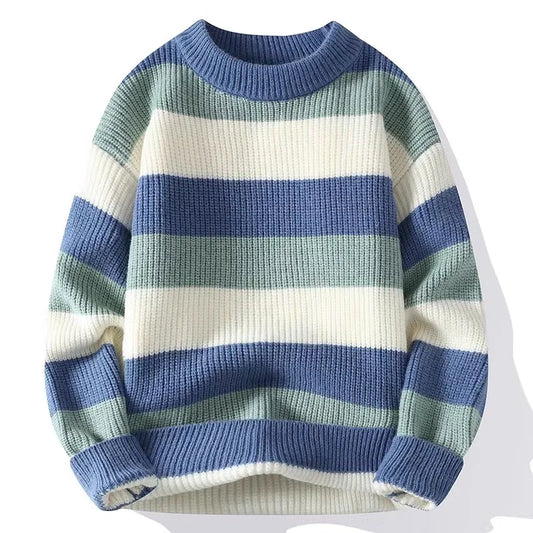Men's Striped Sweater O-Neck Casual Knit Pullovers Fashion Long Sleeve Knitted Sweater Men Autumn Winter Warm Y2K Knitwear Tops.