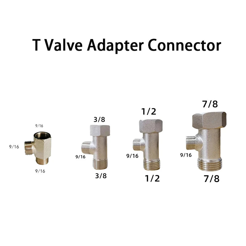 3 Way T Valve Adapter Connector Copper Brass 3/8 1/2 9/16 7/8  for Diverter Bath Toilet Bidet Sprayer Shower Head Water Pipes