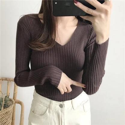 Koreanische Herbst V-ausschnitt Pullover Gestrickte Mode Pullover 2025, Schlank Winter Tops Für Frauen Pullover Jumper Pull Femme Truien Dames