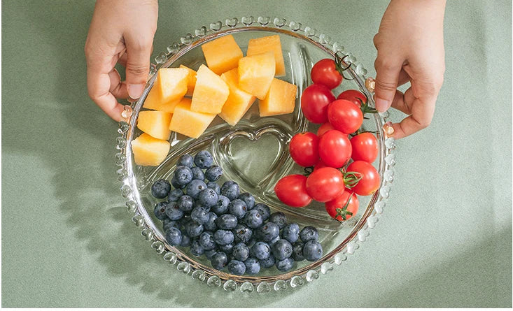 Divided Fruit Plate Glass Dried Fruit Candy Plate Household Side Dish Plate Breakfast Plate Fat-reduced Meal Plate Tableware.