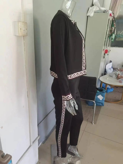 Trend Print Pants Sets Women Fashion Long Sleeve Coat Camisole Slim Trousers Three Piece Set Female Spring Autumn New Streetwear.