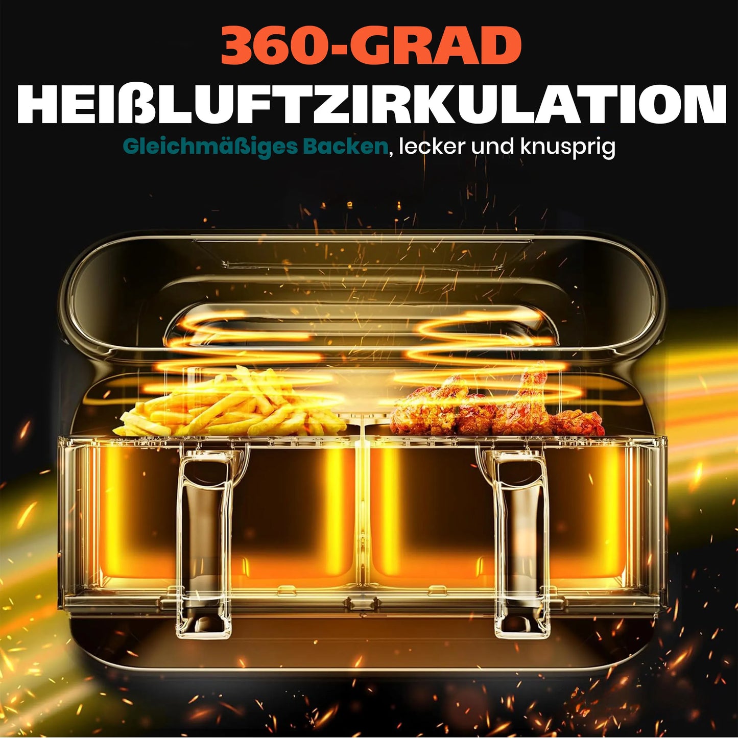 Sinaopus 2000W 9L XXL Hot Air Fryer with Dual Chambers Multi-function LED Touch Screen Timable Oil-Free Cooking Air Fryer.