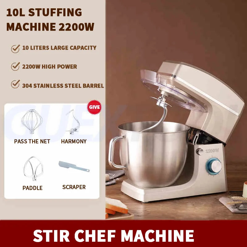 10L Stand Mixer Electric Kitchen Mixer Food Processor Dough Kneading Machine Kneader Kitchen Appliances Stir Fried chef's Machin.