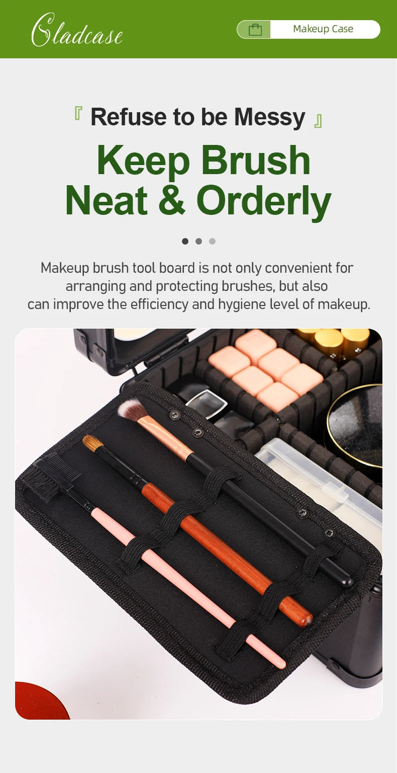 GLADCASE 2025 Portable Makeup Case with adjustable LED light Mirror carry Cosmetic Box Organizer train Beauty for dailry travel.