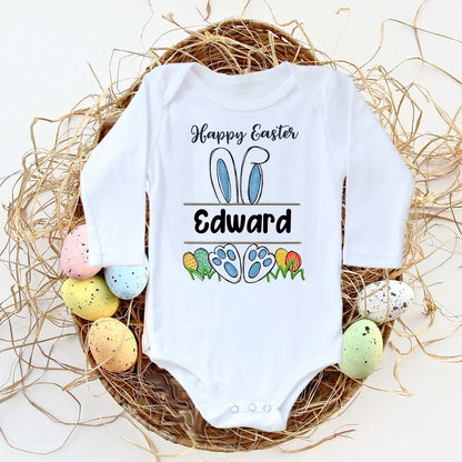 Personalisierter Ostern-Baby-Body mit individuellem Namen, Säuglings-Outfits, Kleidung, Junge, Mädchen, Urlaub, Party, Overall, niedlicher Hase, Neugeborenen-Strampler.