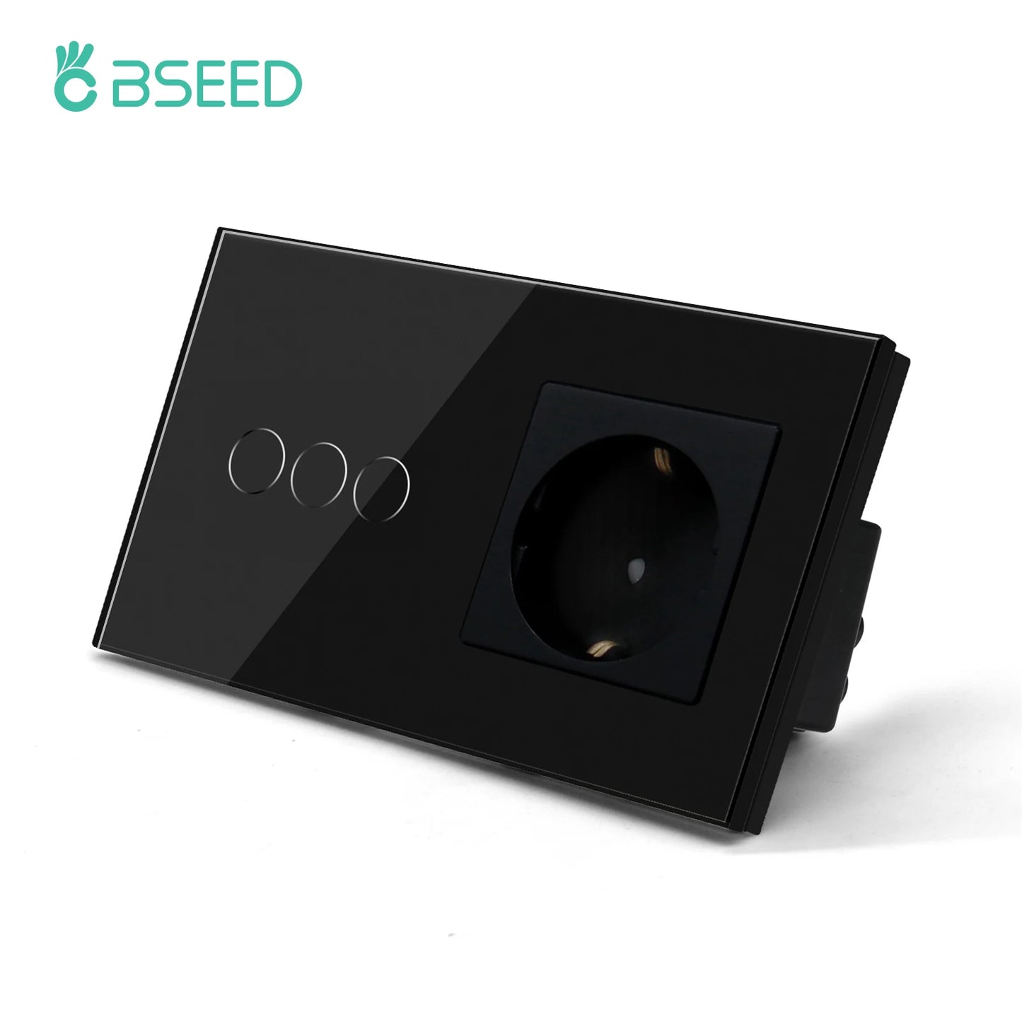 BSEED Einzel-EU-Glassteckdose mit USB-Wandsteckdosen, doppelte Steckdosen, dreifache Steckdosen, USB-Typ-C-Anschlüsse, Schwarz, 16 A.