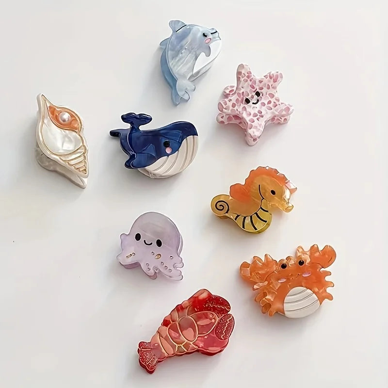 Acetate Ocean Animal Hair Clips for Women Non-Slip Summer Beach Accessories Crab Starfish Whale Multi-Pack Gifts.