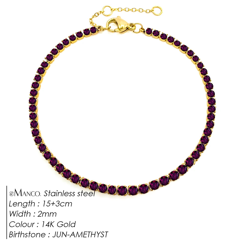 eManco Stainless Steel Gold Plated Sparkling Bracelet High Quality White Zirconia Single Row Simple Accessory For Girls