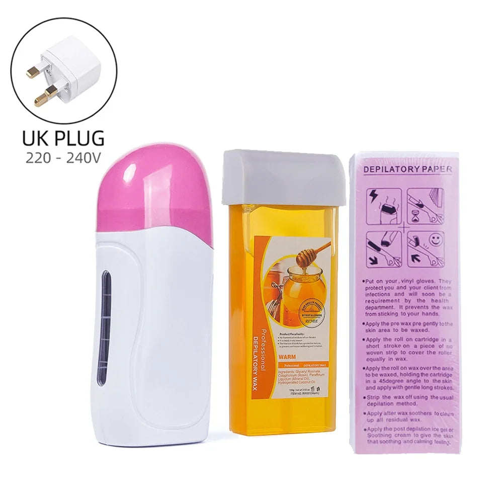 Honey Epilatory Waxing Kit Depilatory Roll on Wax Heater Machine with Refillable Wax Cream&100PCS Waxing Papers For Hair Removal.