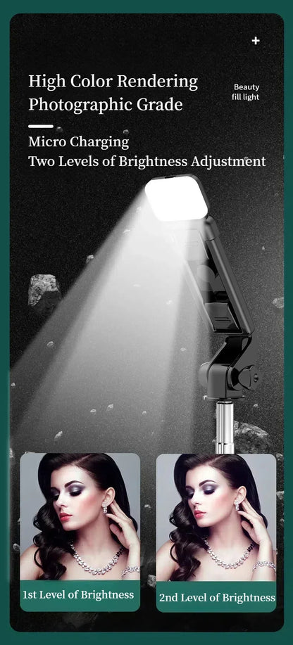 Cell Phone Selfie Stick Tripod Blue-tooth Remote Wireless Selfi Stick Phone Holder Stand with Beauty Fill Light for Phone.