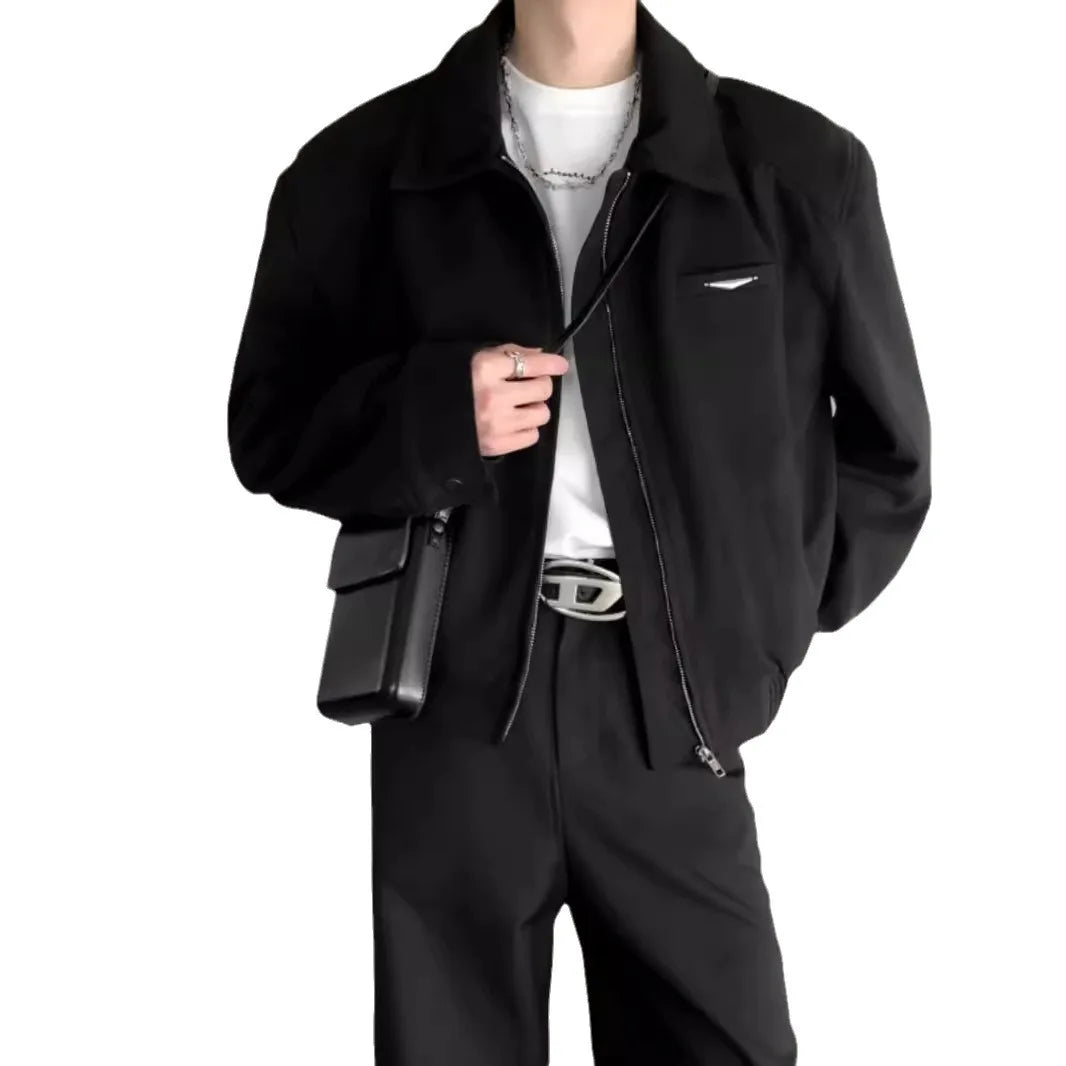 Short Jacket Men's Autumn Winter Handsome American Shoulder Pad Coat High-end Lapel Baseball Uniform.