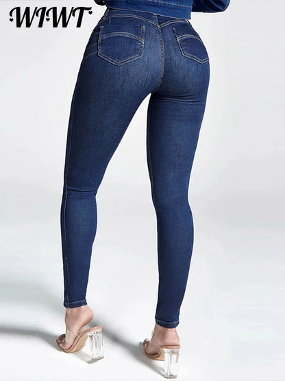 Slim High-waist Jeans Women's Sexy Skinny Pencil Pants Washed Denim Long Trousers 2025 Autumn New Ladies Zipper Streetwear.