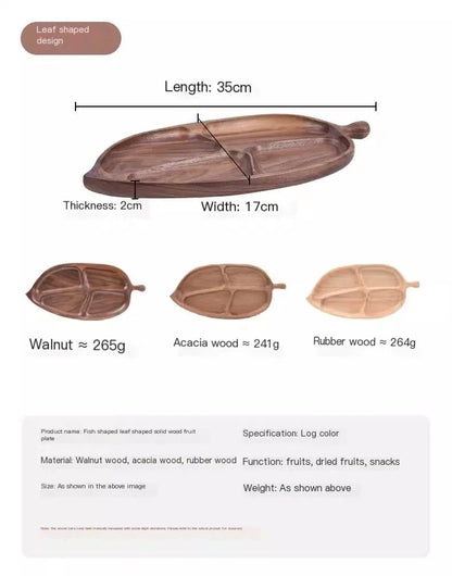 Wooden Leaf Shaped Fish Shaped Nut Tray Divided Plate Fruit Bread Pastry Tray Japanese Tableware.