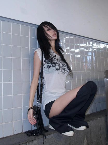 Karrram Japanese Y2k Letter Print T-shirt Trashy 2000s Style Tattoo T Shirt Vintage Harajuku Short Sleeve Sheer Tops Grunge Goth.