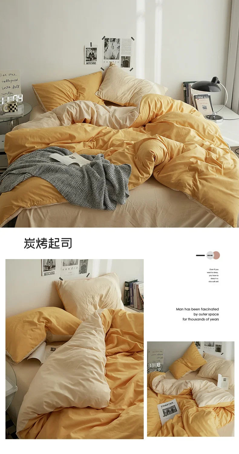 High Quality Solid Color Double Washed Cotton Bedding 4 Pieces Set Student Dormitory Bed Linen Duvet Set Bed Suit