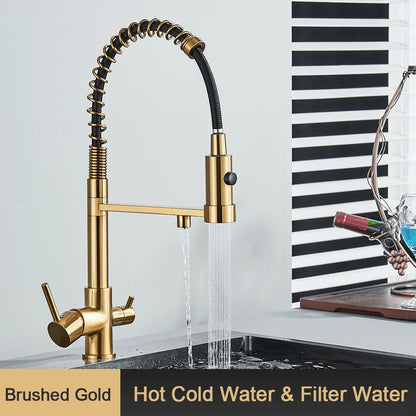 Filter Kitchen Faucet 2 In 1 Pull Down 360° Flexible Drinking Pure Water Purification Faucets Brass Hot Cold Water Mixer Tap